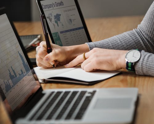 computers with business statistics open