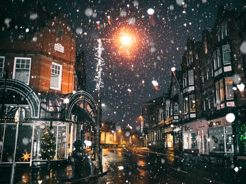 snowing on the street